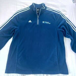 Adidas Men’s Navy Blue 1/4 Zip Pullover, XL, W/Logo and White Stripes, EUC